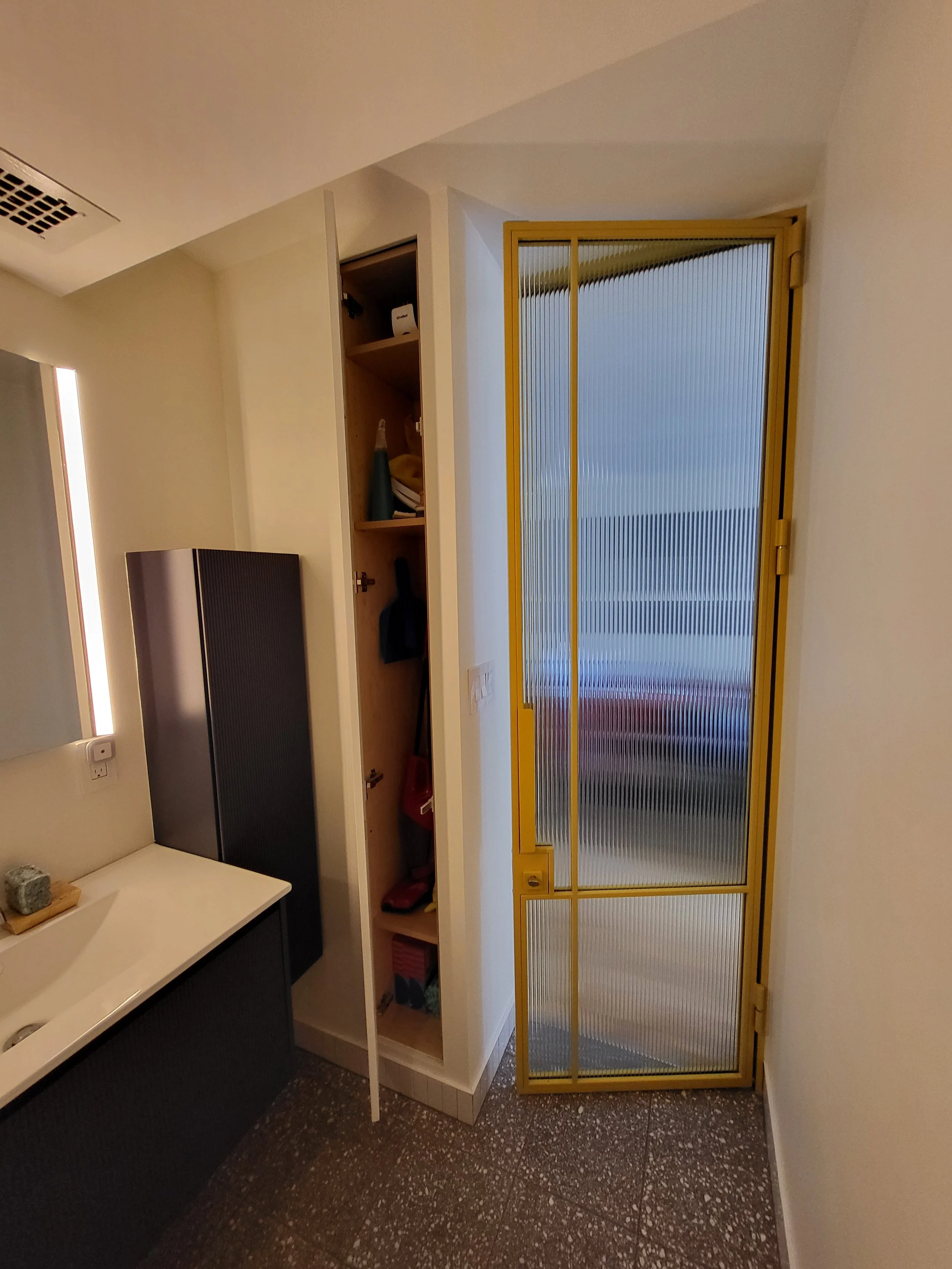 We used 12 square inches and made it into a hidden utility closet!.