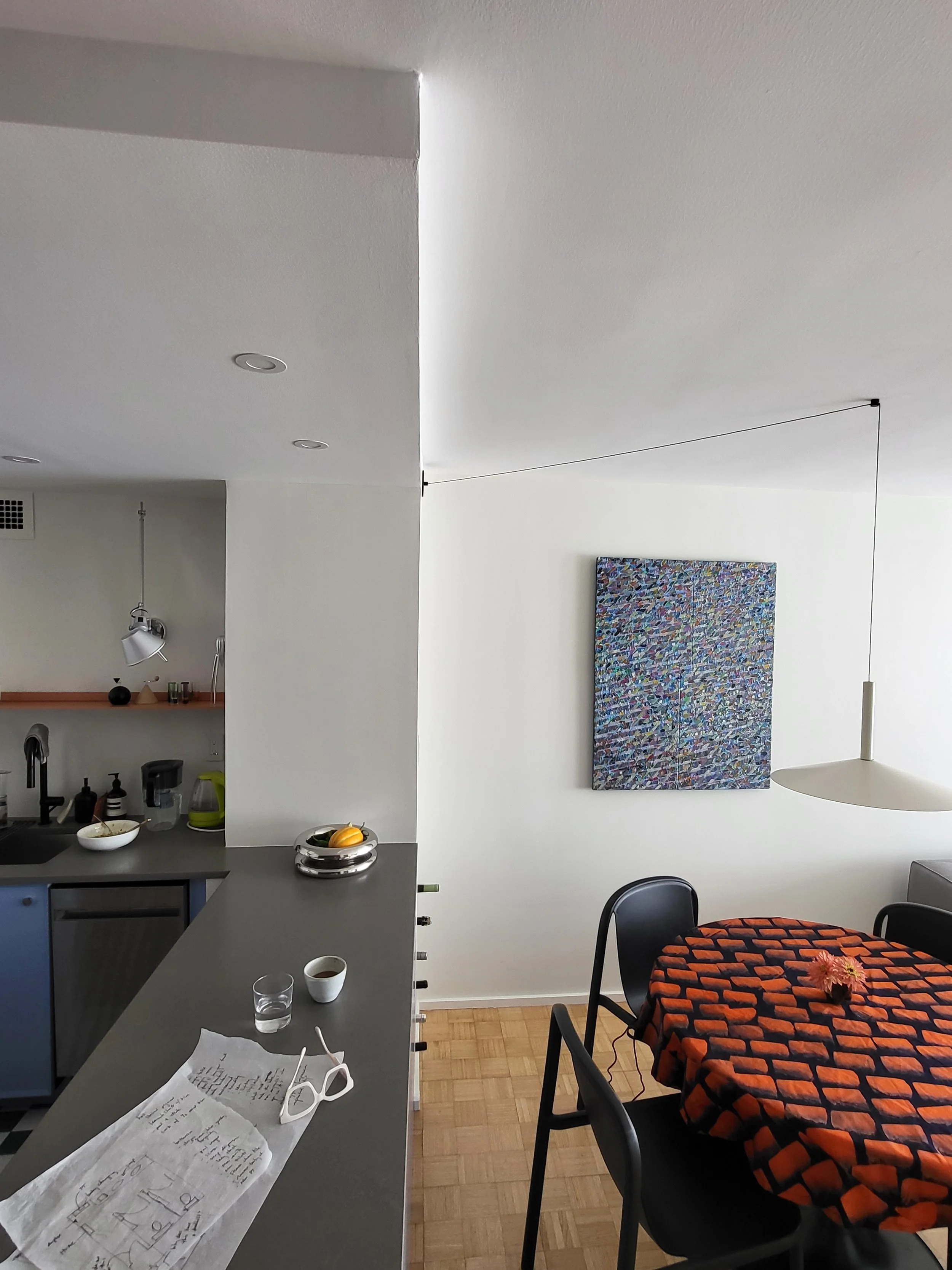 A new dropped ceiling allowed us to place LED puck lights where we needed them without the restrictions of a concrete slab ceiling.