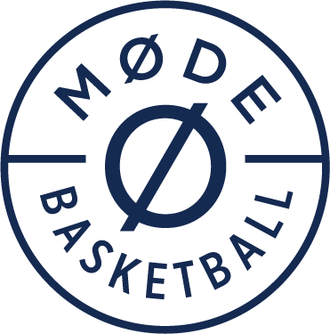 Logo with the words 'MØDE BASKETBALL' encircling a stylized basketball hoop and a ball.