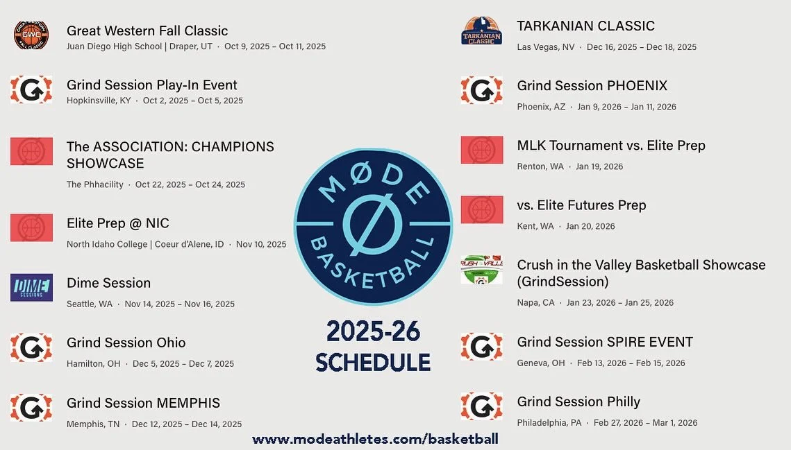 M&Oslash;DE Prep 2025-26 Game/Tournament schedule is complete.  Be sure to check our website as some dates are subject change.  Website also includes links to live-stream platforms. 

Go M&Oslash;DE!!!

www.modeathletes.com/basketball-schedule