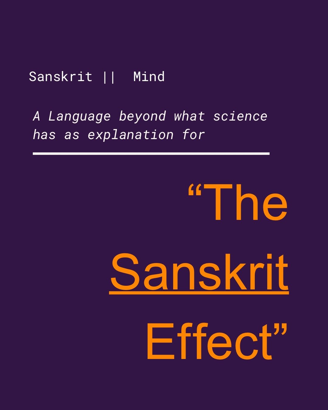 Sanskrit has incredible healing effects on the mind - organising what&rsquo;s in there and then allowing us to create distance from it. 

One could call it &ldquo;magic&rdquo; - Science calls it &ldquo;The Sanskrit Effect&rdquo; 

Keen to explore thi