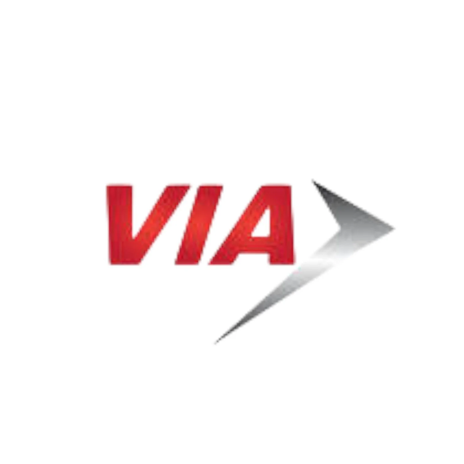 'VIA' Logo with red letters and an arrow pointing to the right.