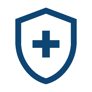 A shield icon with a cross in the center, symbolizing protection or healthcare.