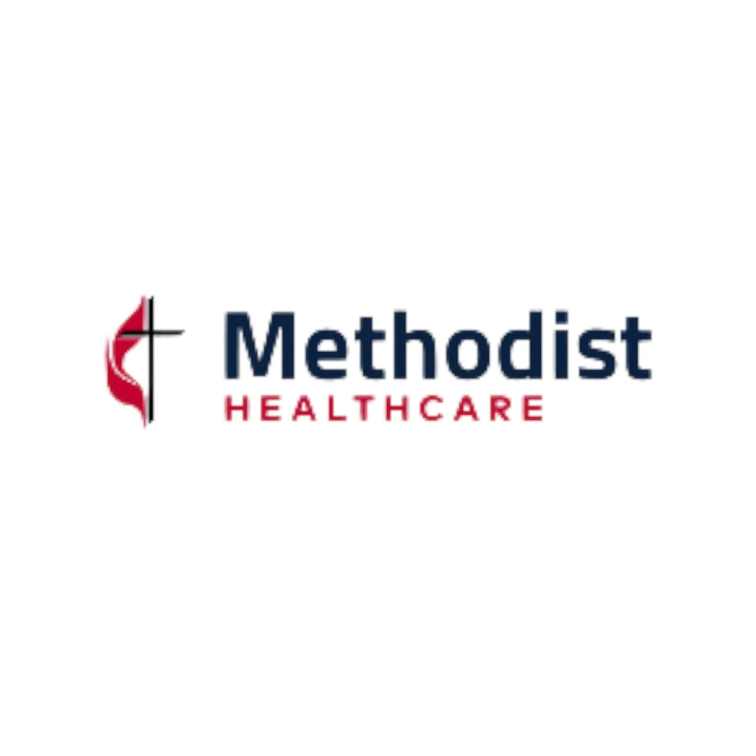 Methodist Healthcare logo featuring a stylized cross and red wave design.