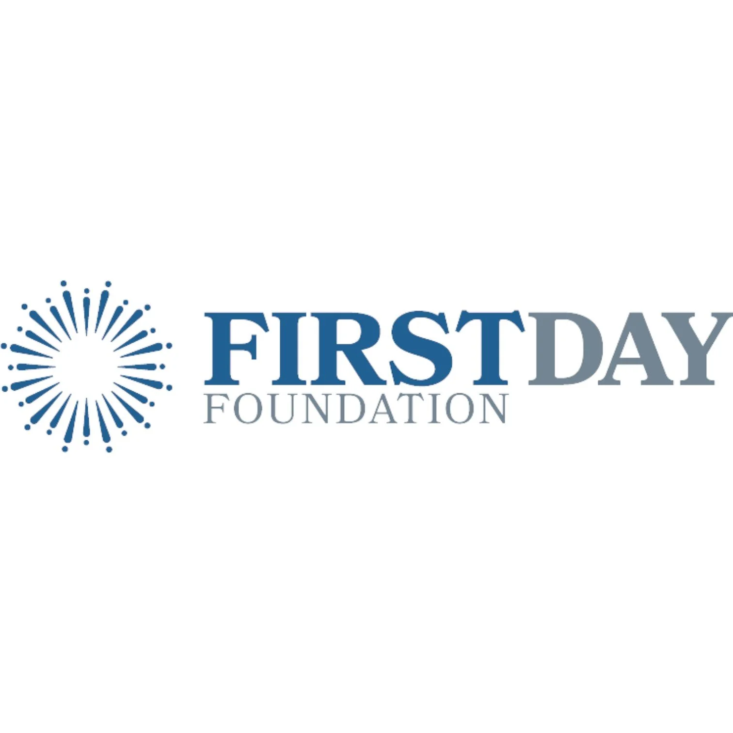 Logo of First Day Foundation with a circular firework design to the left of the words 'First Day Foundation' in blue and gray font.