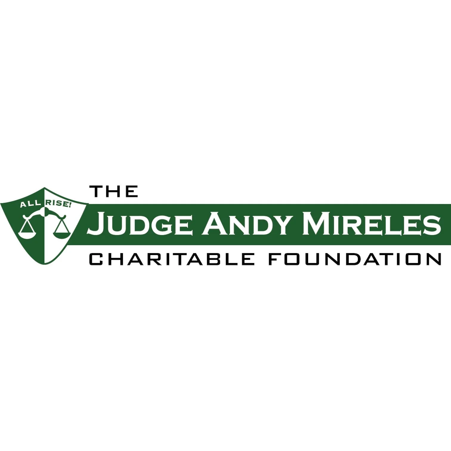 Logo for the Judge Andy Mireles charitable foundation, featuring a green shield with scales of justice.