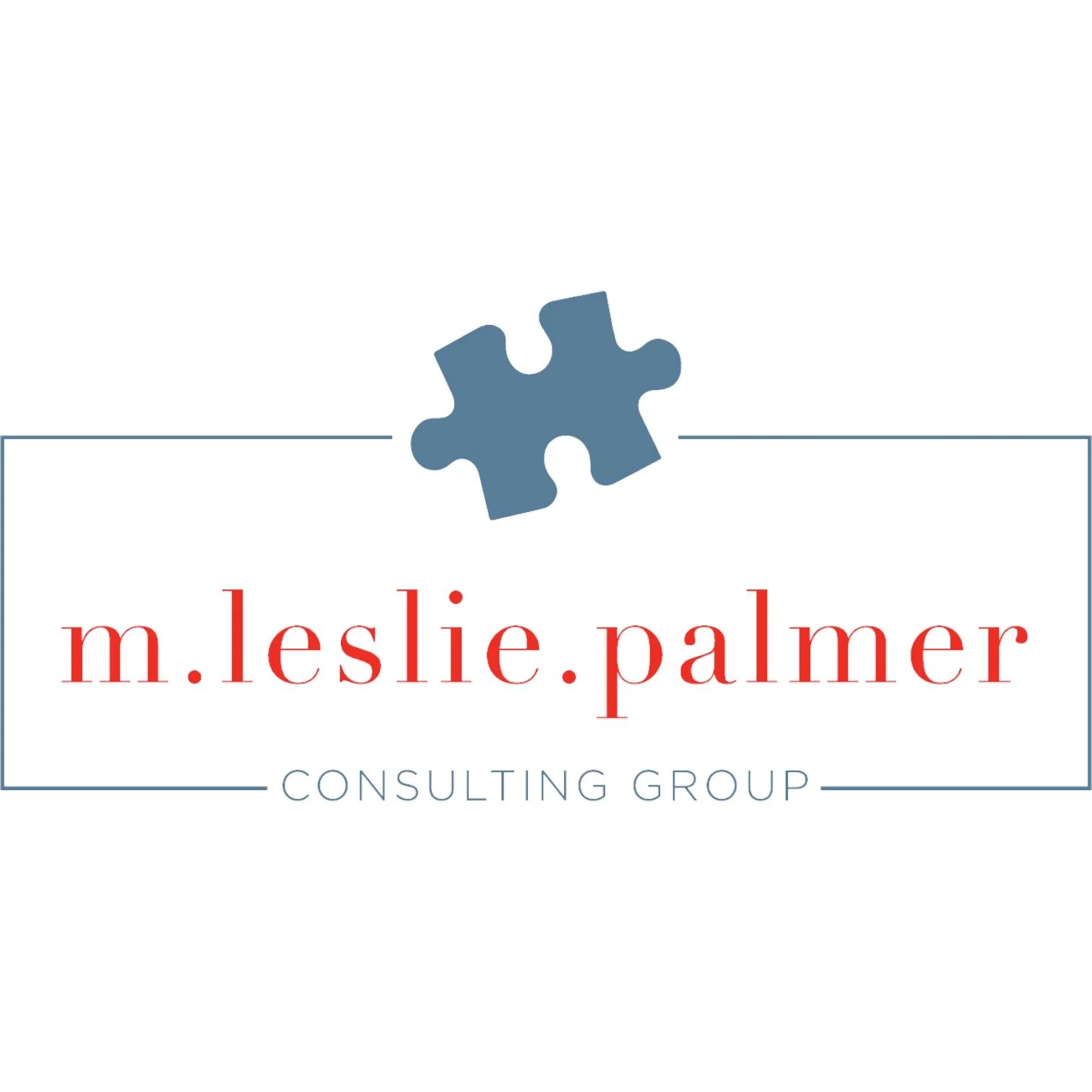 Logo for M. Leslie Palmer Consulting Group featuring a puzzle piece icon and red and blue text.