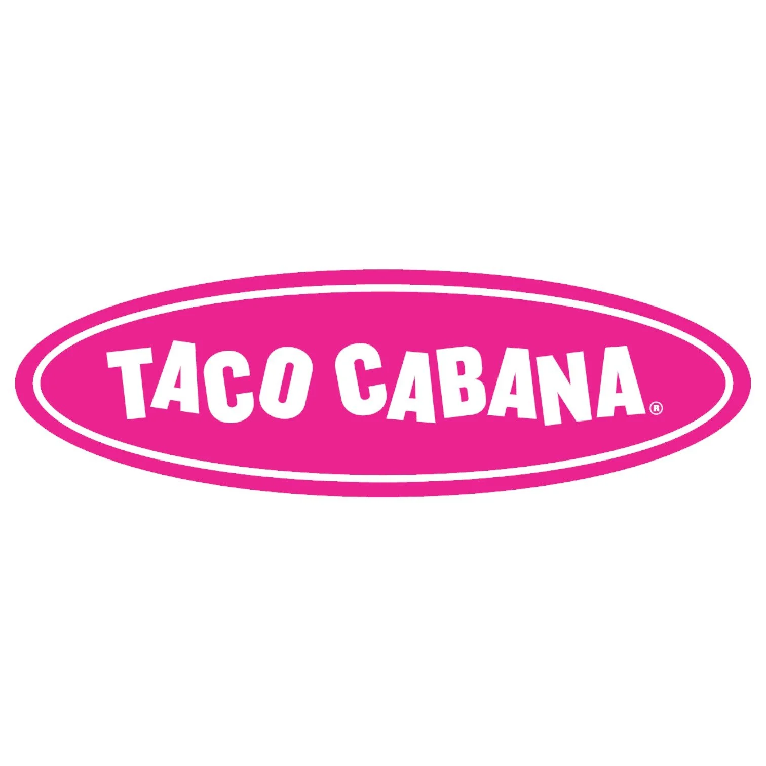 The Taco Cabana logo with pink background and white oval outline, containing the text 'TACO CABANA' in bold white letters.