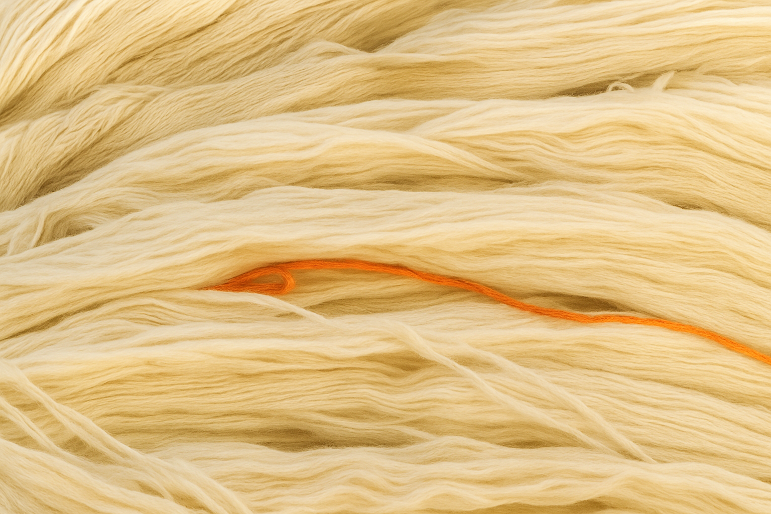 Motif en laine colorée beige avec fil orange tricoté à travers.