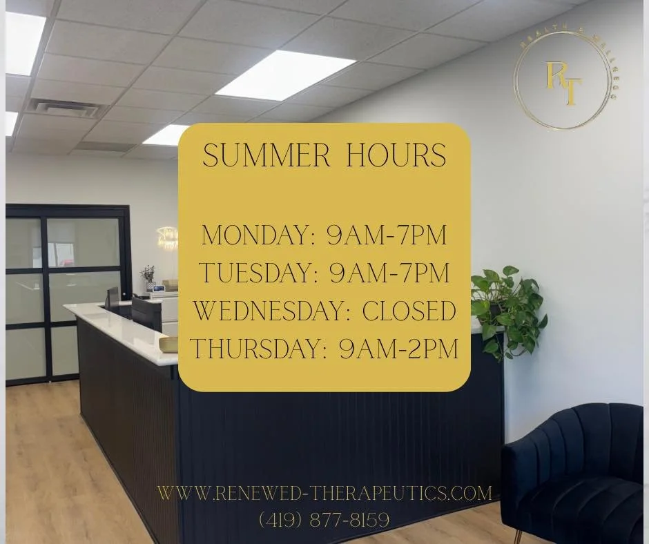 Updated hours for the Summer! 🌞
Amanda will be in the office on Wednesdays 9AM-6PM. Stop in and see her to purchase supplements! 
.
.
.
#BHRT #hormonereplacementtherapy #whitehouse #ohio #lowtestosterone #medclinic #health #hormones #hormonesandhap
