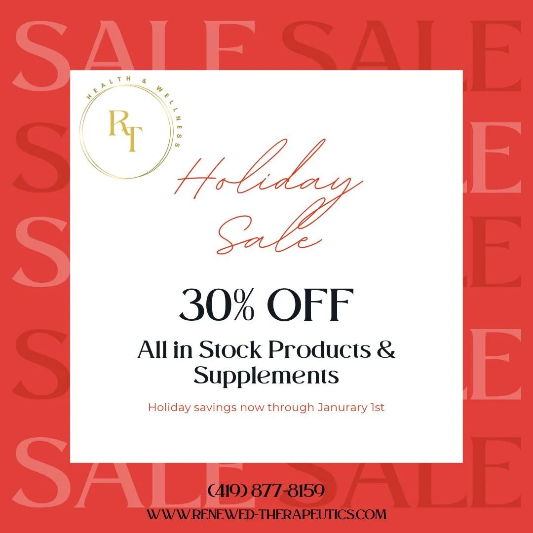 🎉 Holiday Sale Is Here! 🎉

Save on your favorite wellness essentials&mdash;Supplements, Nutrafol, and Uberlube&mdash;now through January 1st!

✨Stop in, message us, or call to shop the sale!
.
.
.
#BHRT #hormonereplacementtherapy #whitehouse #ohio 