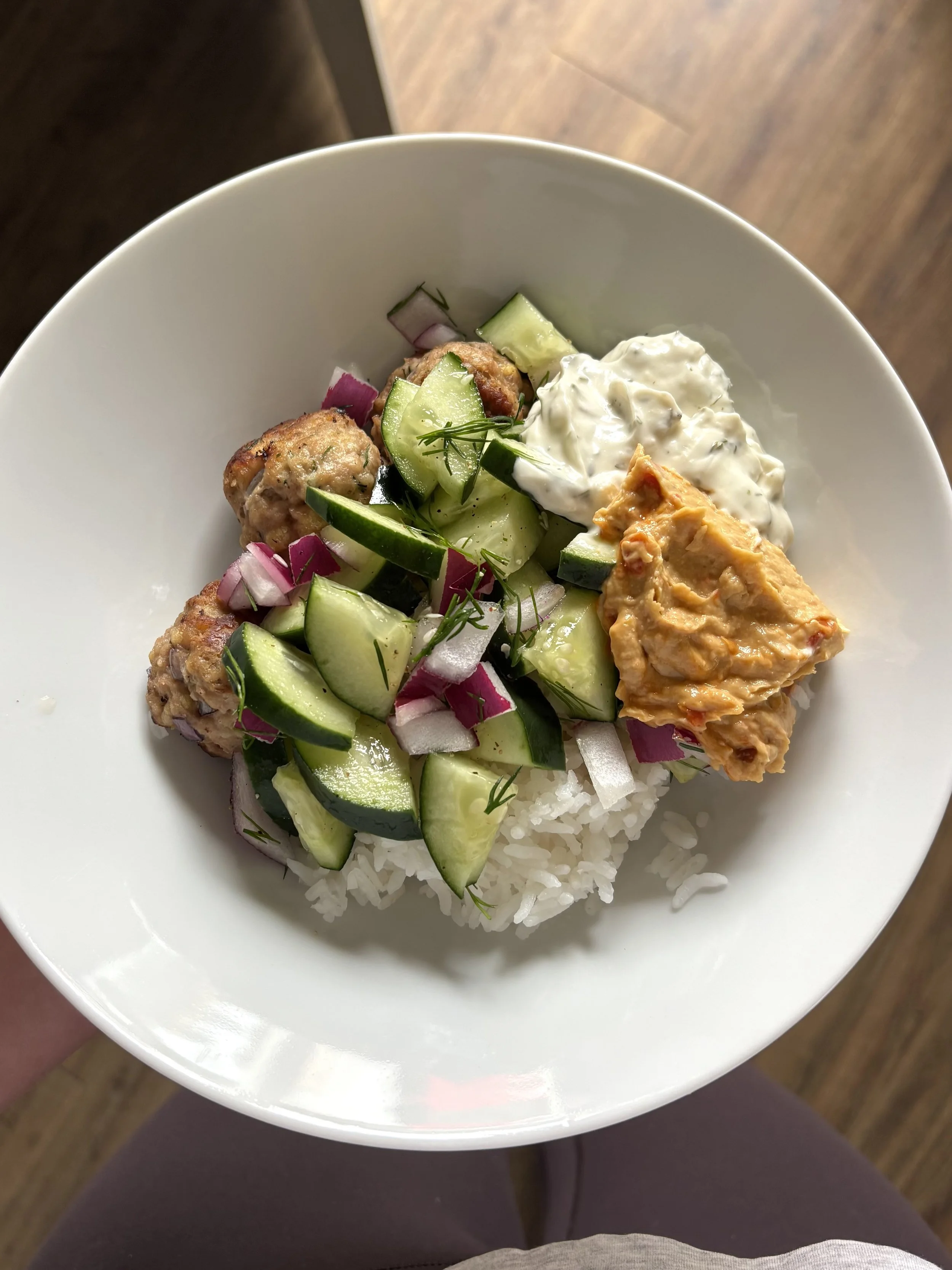 Herby Greek Turkey Meatball Bowl