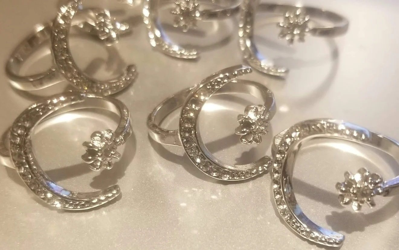 Crystal and Stainless-Steel Band Rings