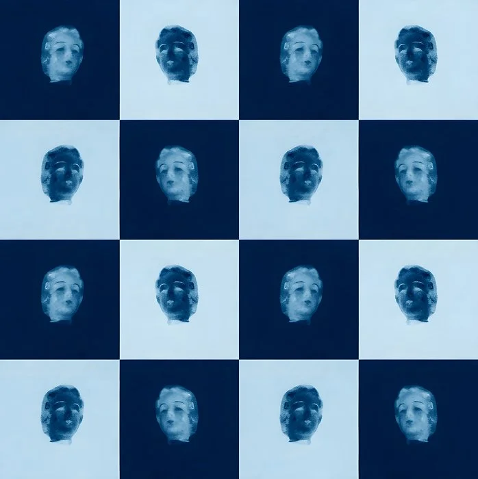  Amy Heller 
 Deco Lady Multiple   
fine art archival pigment print from cyanotype on fabric. 
20 x 20 in.