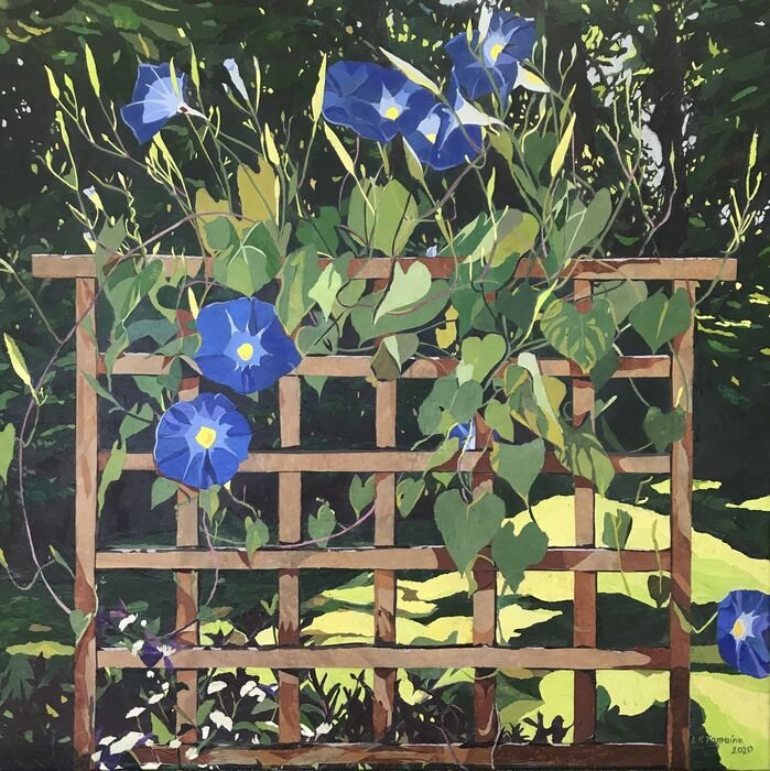  Leah Tomaino 
 Oh, Morning Glories!   
recycled brown shopping bags & acrylic on canvas 
36 x 36 in.