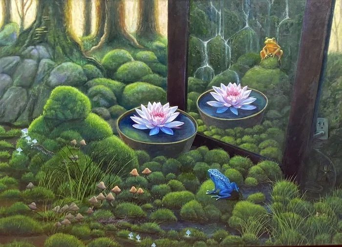  Jack Snowden 
 Frogs and Lotus   
oil and ink on canvas 
28 x 38.5 in.