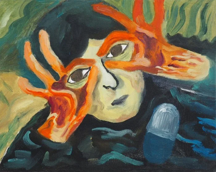  Xinyu Yu 
 Burden of the Unseen   
oil painting on canvas & pencil 
8 x 10 in. 
$550