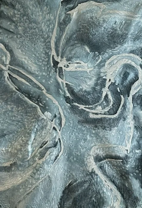  Stephanie Robertson 
 When Knots Become Shelter   
silk, cotton, dye. rayon and polyester machine stitching 
42 x 30 in. 
$1,200