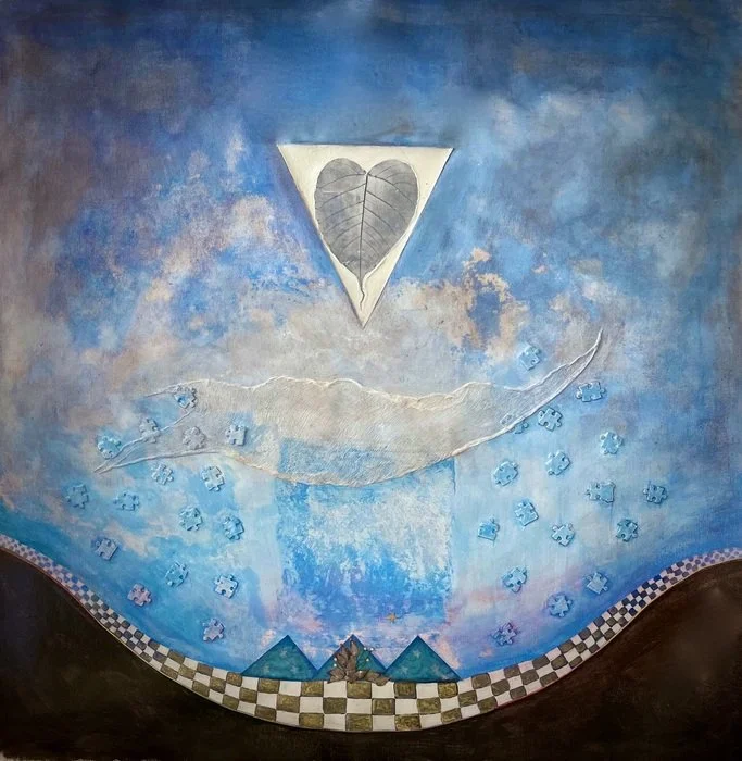  Joan Siem 
 Unsolved Mysteries   
[1st prize] 
acrylic on canvas, mixed media 
38 x 42 in.