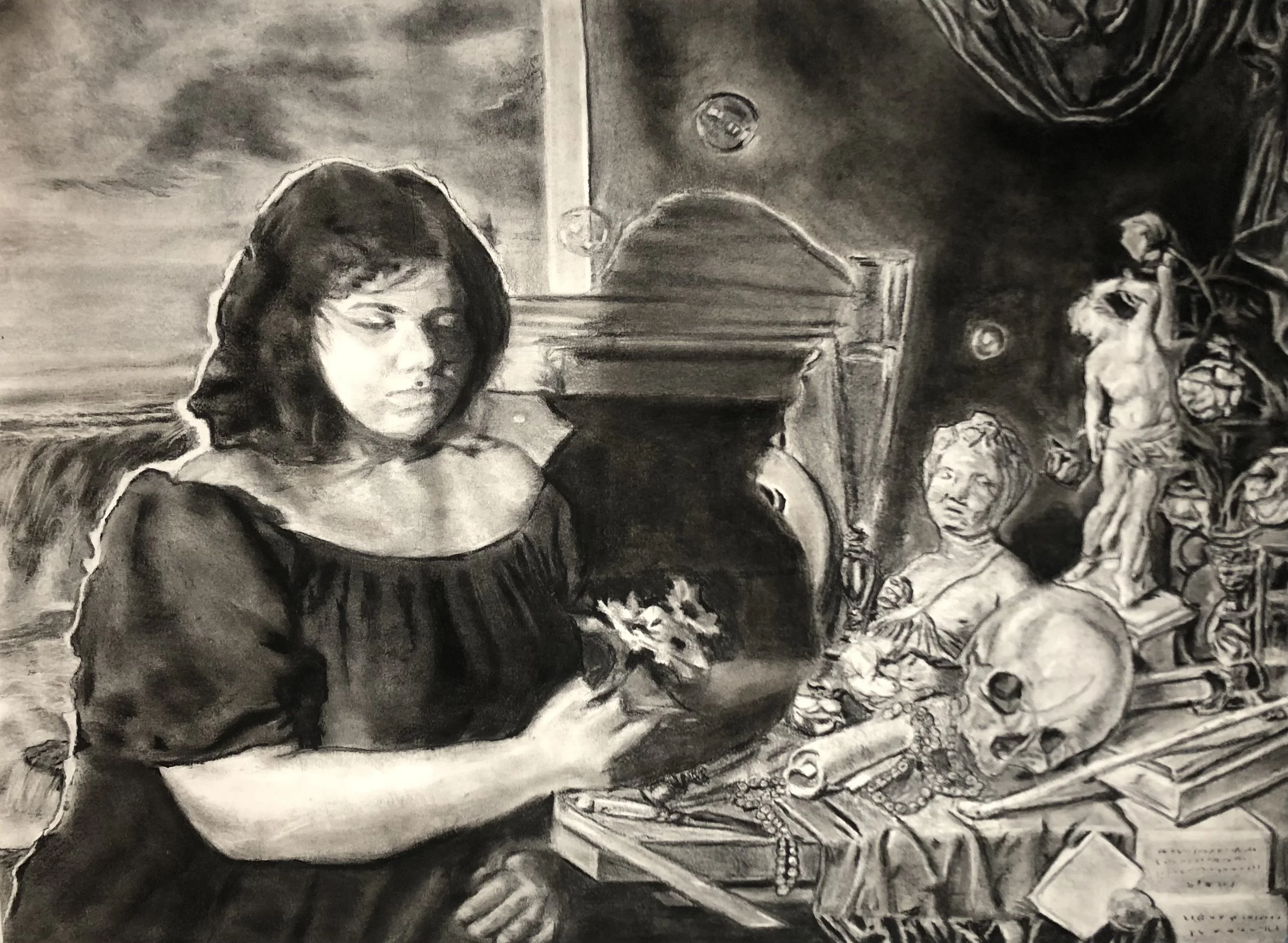   Remember   22”h x 30”w Charcoal on Paper 2023