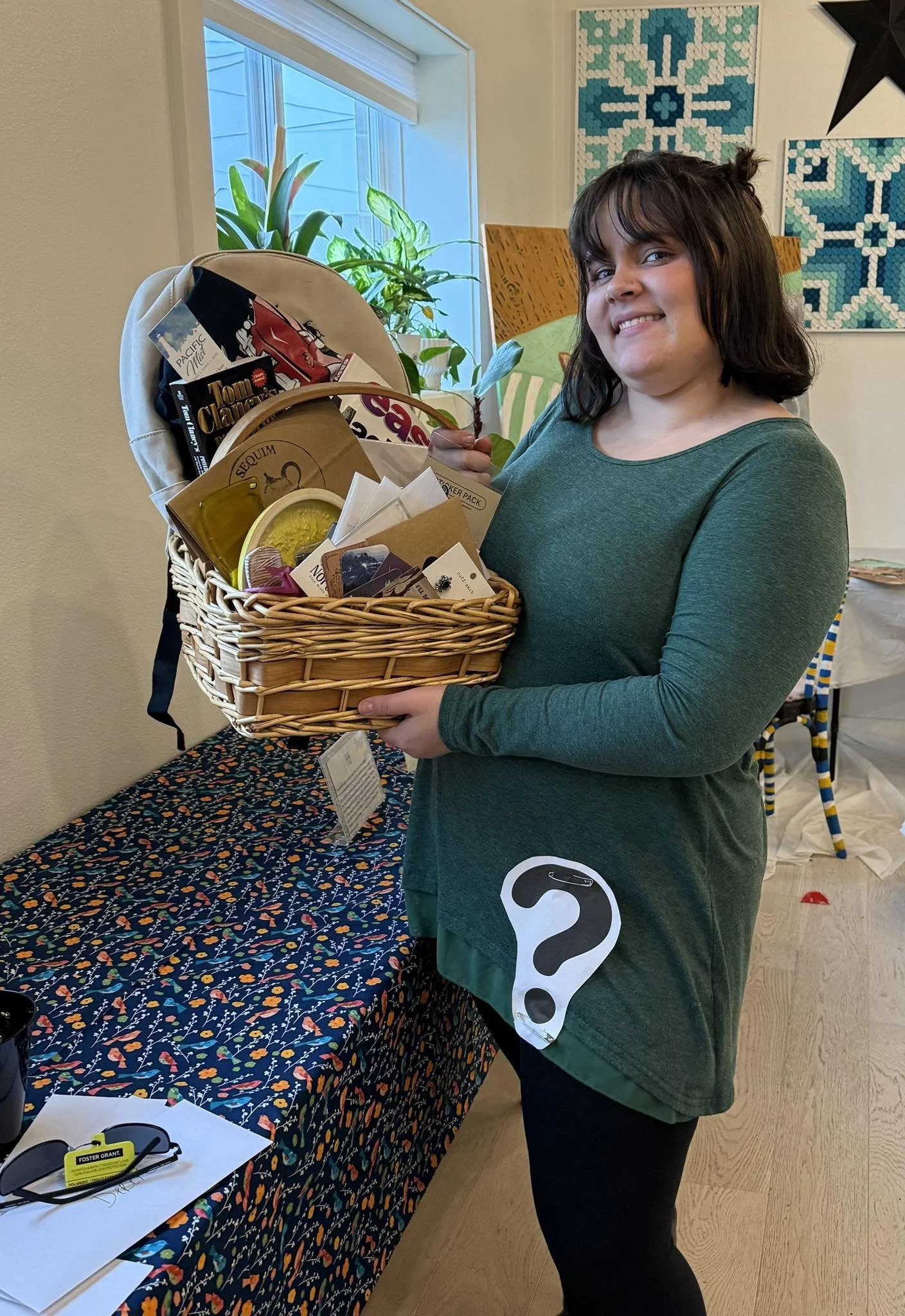 Patience gets the merchants gift items ready for the Whodunnit Downtown Mystery Game.