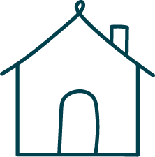 Simple line drawing of a house with a pitched roof and front door, symbolising financial advice helping you clear debt with strategies.