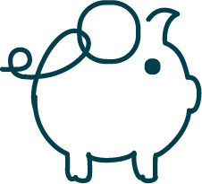 A simple line drawing of a piggy bank with a coin, symbolising superannuation opportunities within financial advice.
