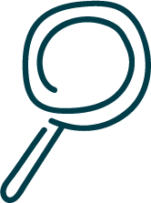 Line drawing of a magnifying glass, symbolising see the possibilities.