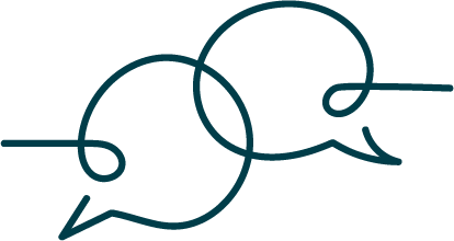 Two overlapping speech bubbles in a simple line drawing, symbolising lets chat.