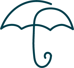 Line drawing of an umbrella with a curved handle, symbolising insurance and risk management within financial advice.