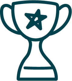 Line drawing of a trophy with a star on the front, showing best in the business.