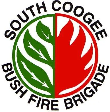 South Coogee Bush Fire Brigade logo featuring a green leaf and a red flame divided by a line, with the organization name around the circle.
