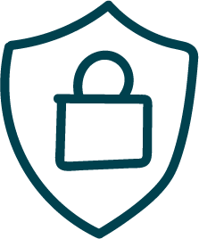 Shield with a padlock symbol, representing security or protection.