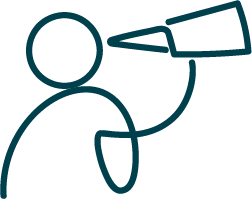Outline drawing of a person holding a telescope, looking towards their future by goal setting.