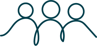 Line drawing of three people standing side by side like family, symbolising taking care of the people you love with estate planning.