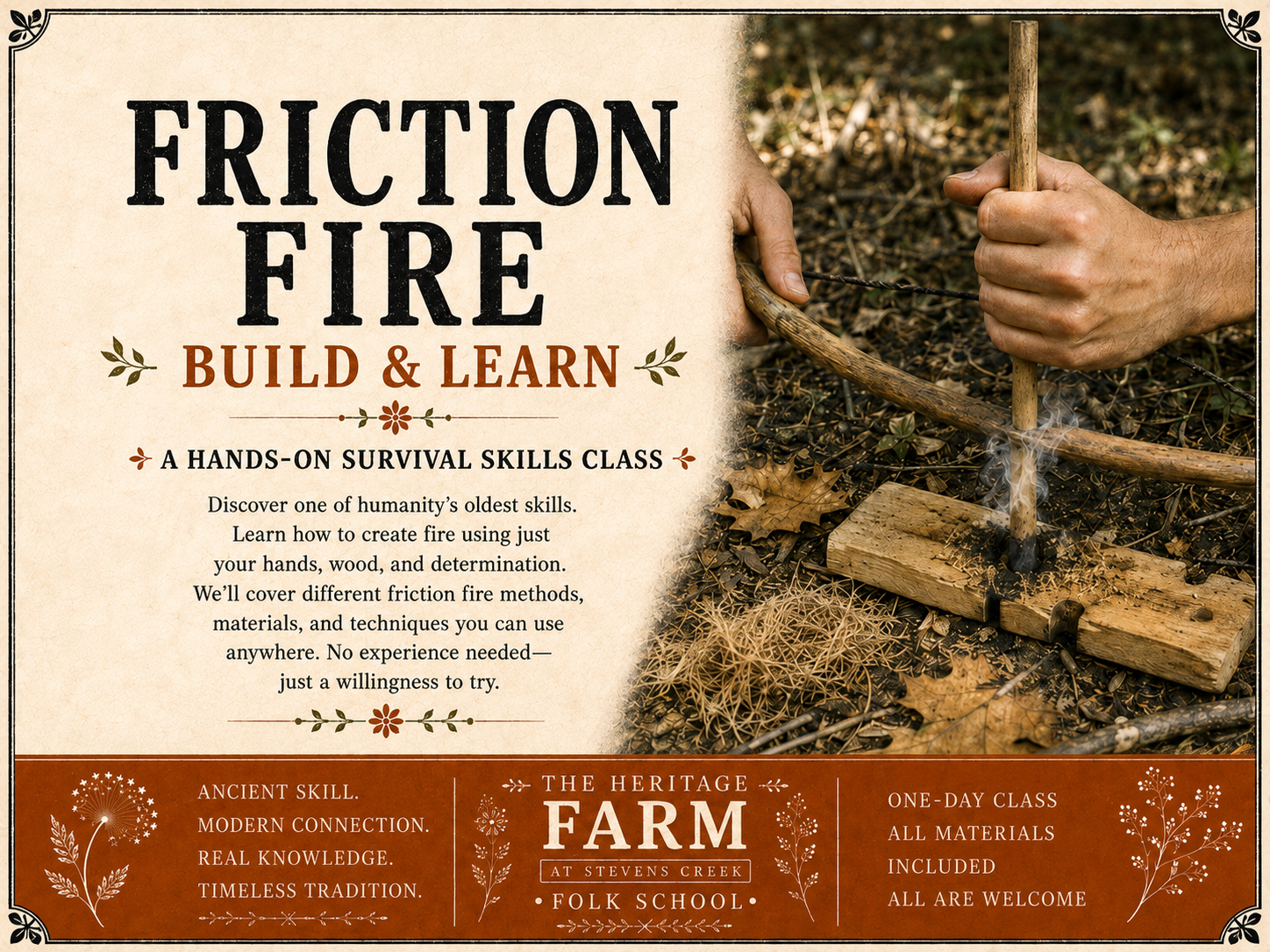Friction Fire, Build & Learn(Ages 12+)<br></br>October 2, 2027 from 10:00 AM-4:30 PM