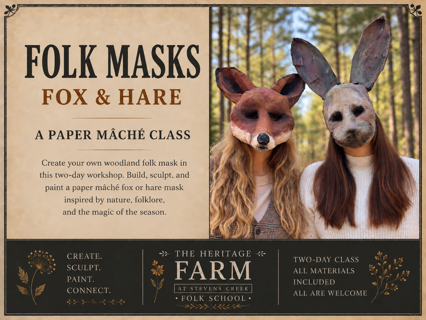 Woodland Folk Masks - Two Day Workshop (Ages 16+) <br></br>October Oct 8th & 9th 2026 from 10:00AM-1:30PM