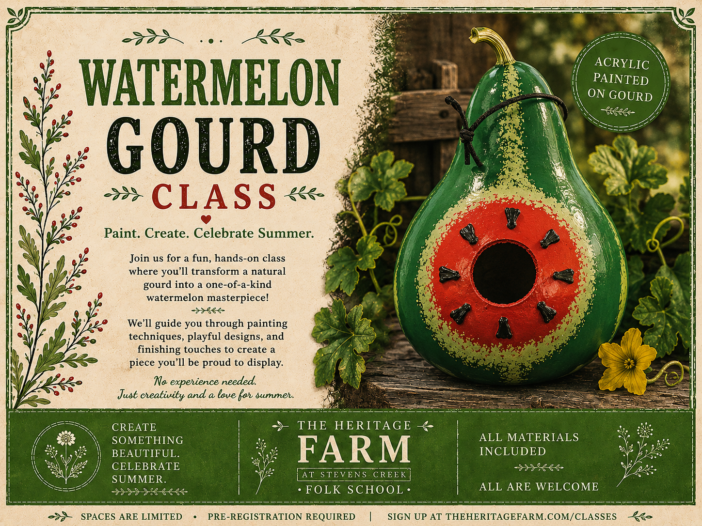 Watermelon Gourd Painting (Ages 13 and up) <br></br>October 29, 2026 from 10:00AM-1:00PM