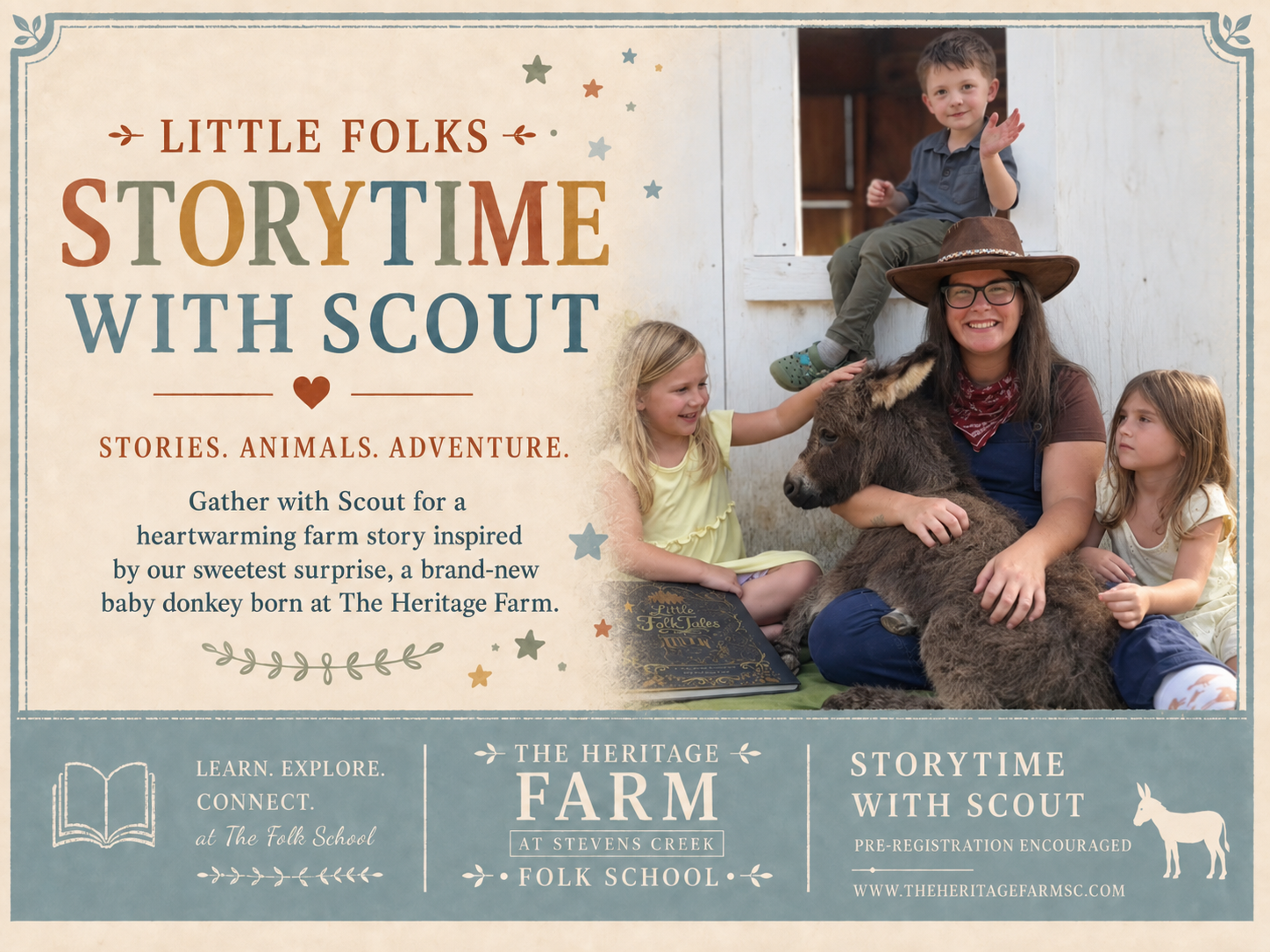 Storytime with Scout : Meet Our Baby Donkey<br></br> November 2, 2026 at 10:00AM