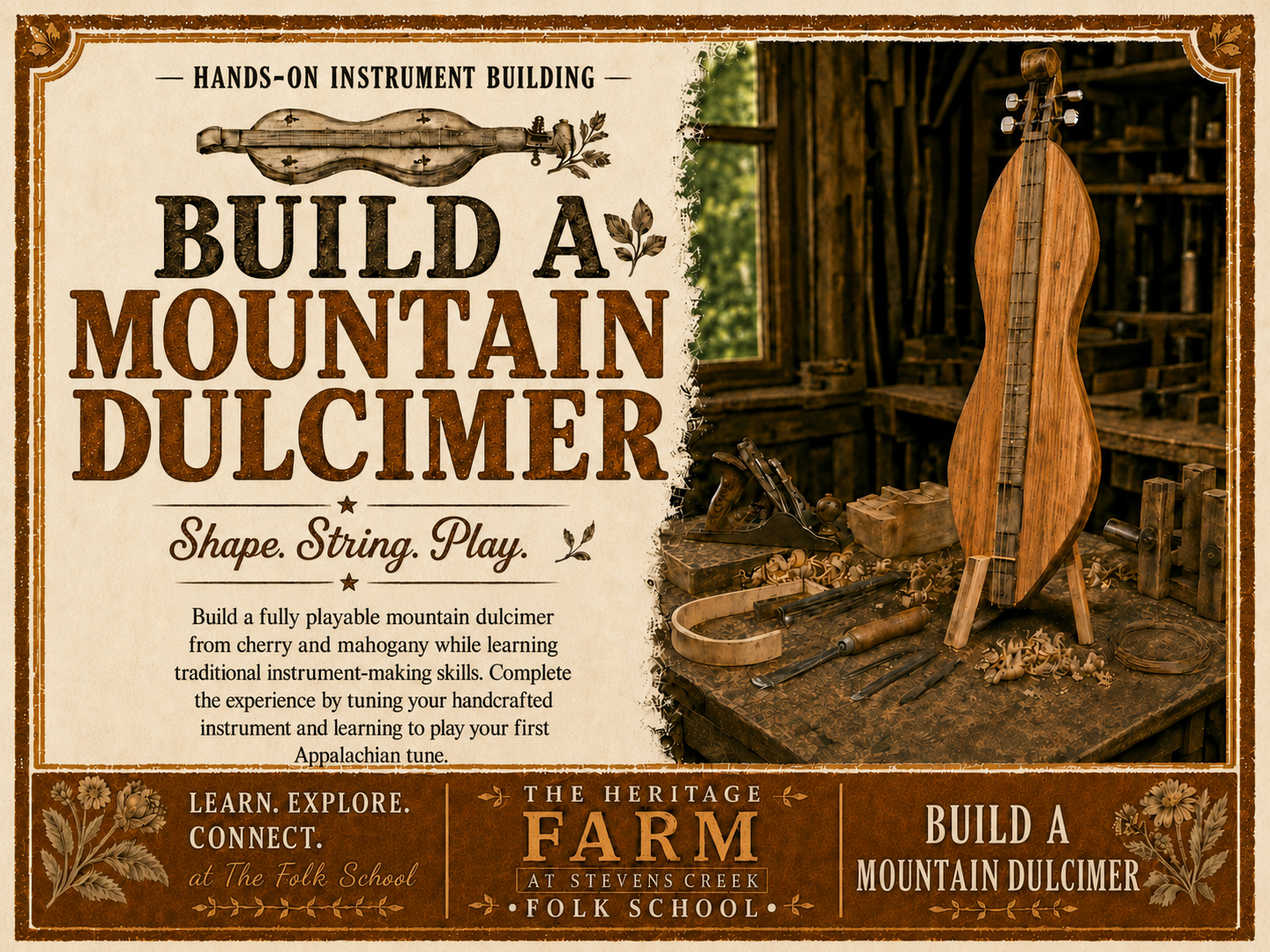 Build a Mountain Dulcimer Workshop, 2 Day Workshop <br></br>March 27 &  April, 3, 2027 from 10:00 AM - 4:00PM