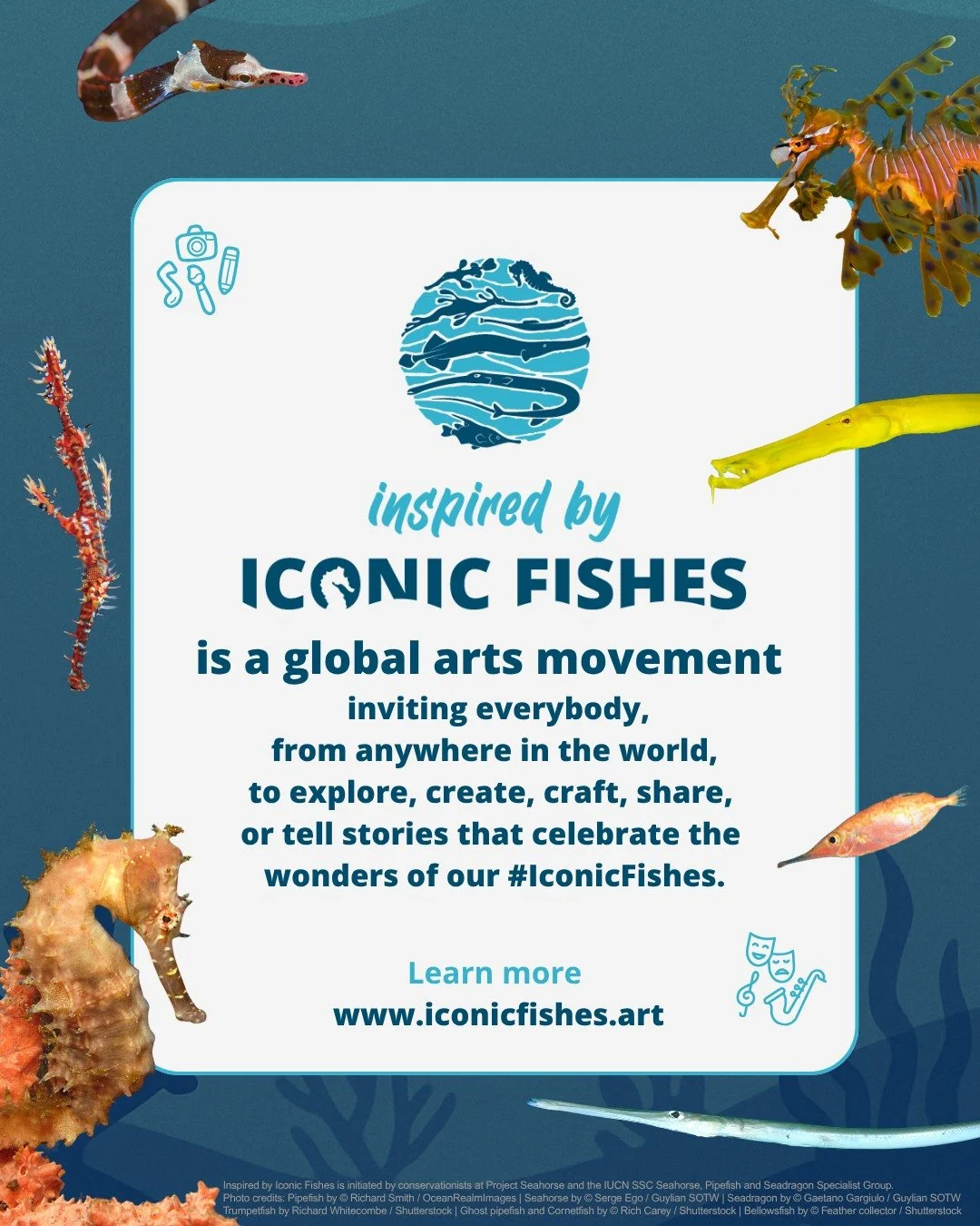 Ever seen a seahorse, pipefish, seadragon, and their quirky cousins take centre stage in an arts movement?
Now you have. 👉 Swipe to discover what Inspired by Iconic Fishes is all about 
How to take part: 
🎨 Explore our Inspiration Kit on 👉 www.ico