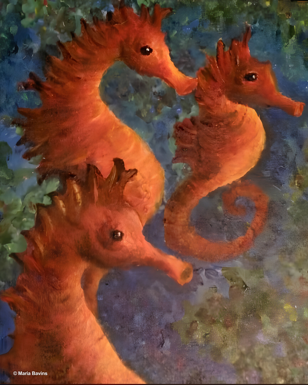Seahorse painting by Maria Bavins.
