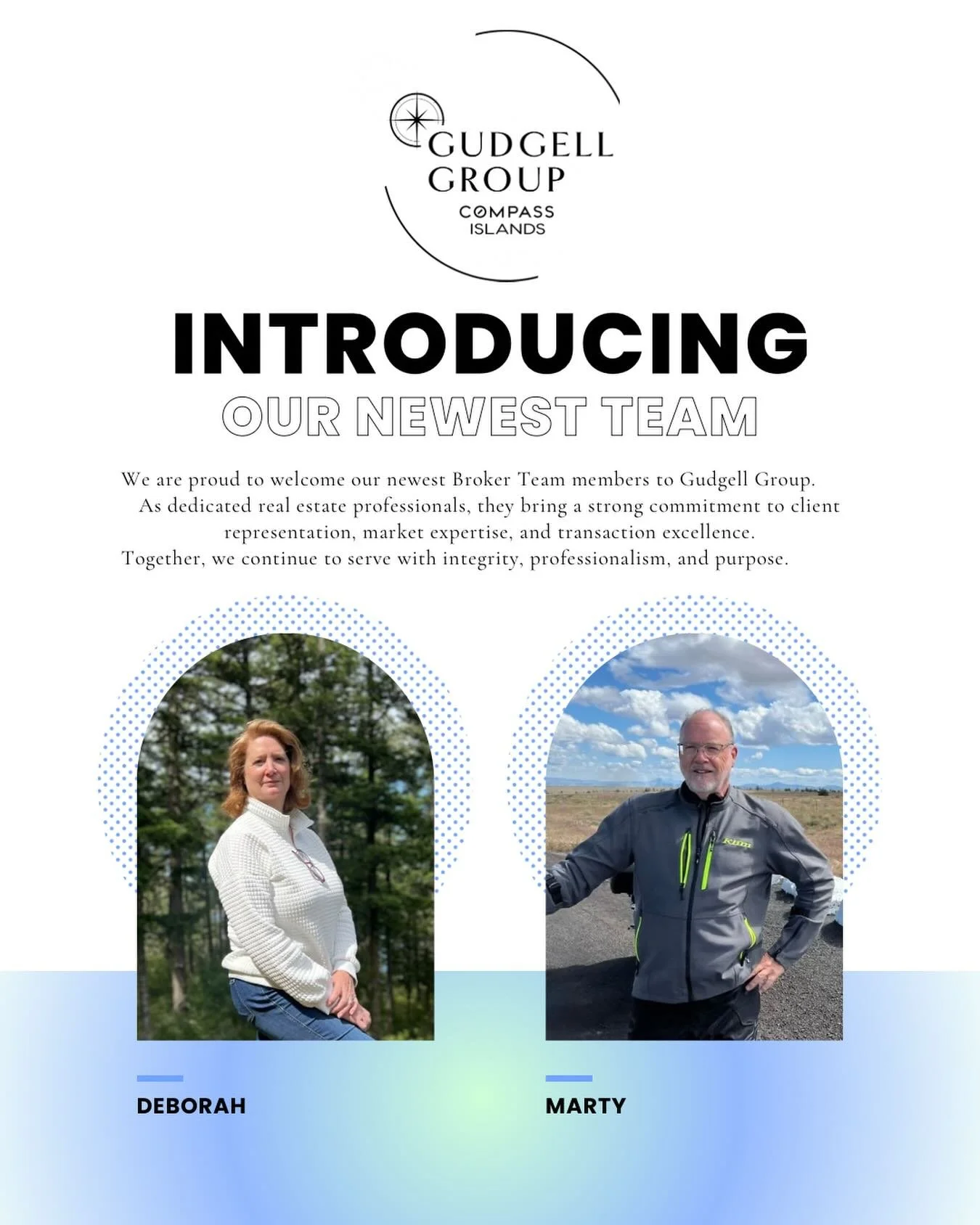 We are proud to welcome our newest Broker Team members to Gudgell Group | Compass Islands, Marty &amp; Deborah. 
As dedicated real estate professionals, they bring a deep commitment to client advocacy, refined market expertise, and excellence in ever
