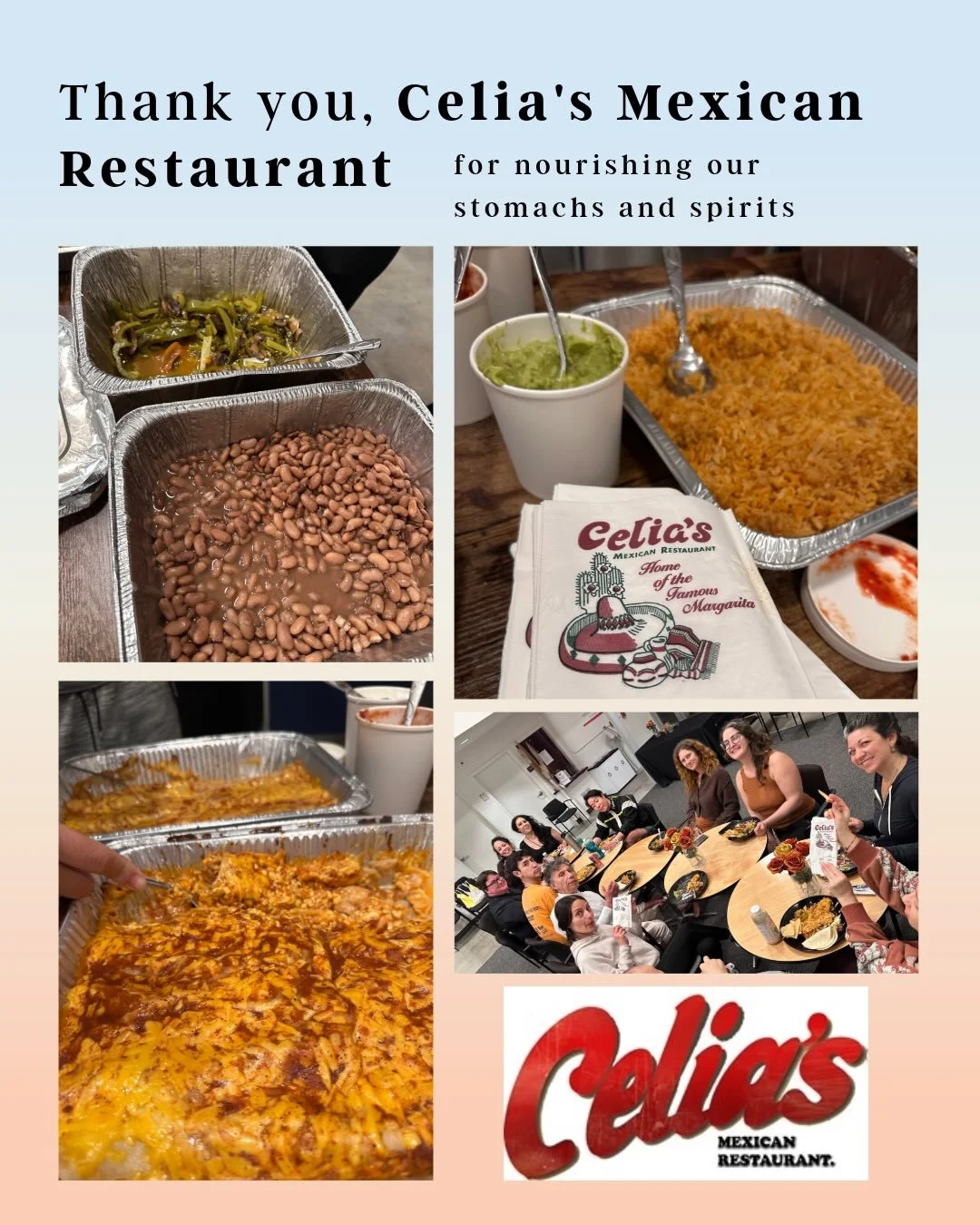 Much gratitude to Celia&rsquo;s Mexican Restaurant, @lotuscuisineofindia, @superduperburgers for nourishing us leading up to opening night 🌯🍔🫓

Thank you for nourishing our community as we fly into this weekend 🙏🏼
