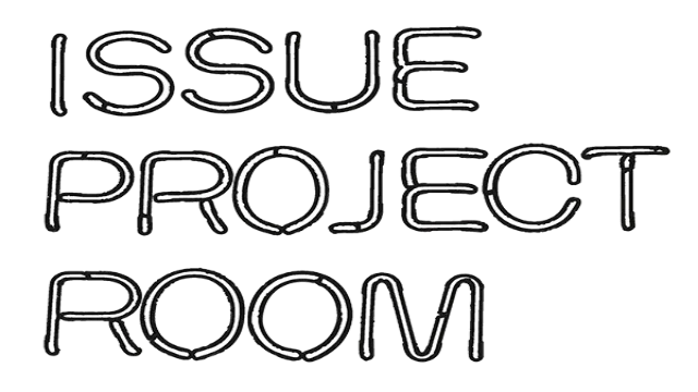 Neon sign displaying the words 'Issue Project Room' in white letters on a black background.