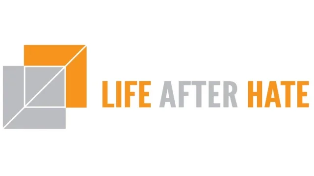 Logo with a geometric design and the text "LIFE AFTER HATE" in orange and gray.