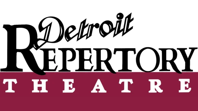 Detroit Repertory Theatre logo with black and white text and a maroon background for the word 'THEATRE'