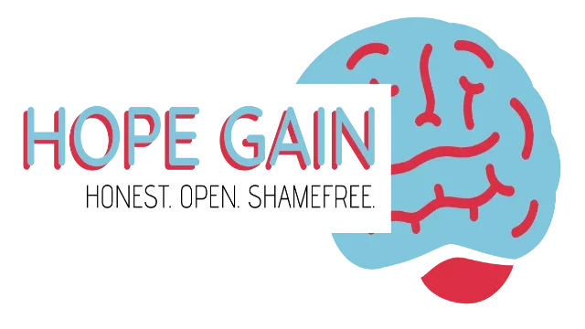 Graphic with the words 'Hope Gain' and a smiling brain illustration