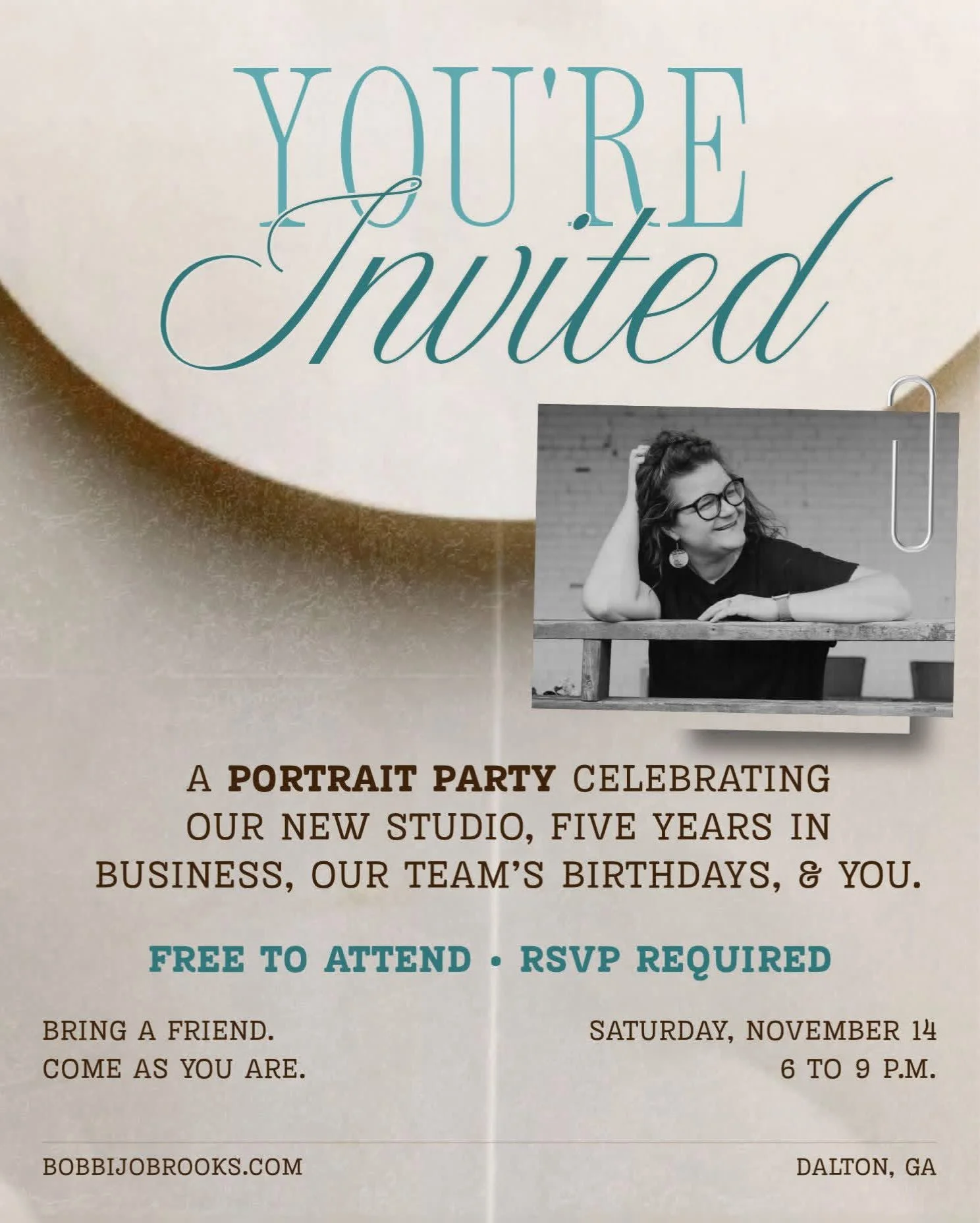 Ladies, save the date! You&rsquo;re invited to a night of portraits, celebration, and time together.

On **Saturday, November 14**, I&rsquo;m opening the doors to my new studio for a Portrait Party, and I would love for you to join us!

There&rsquo;s