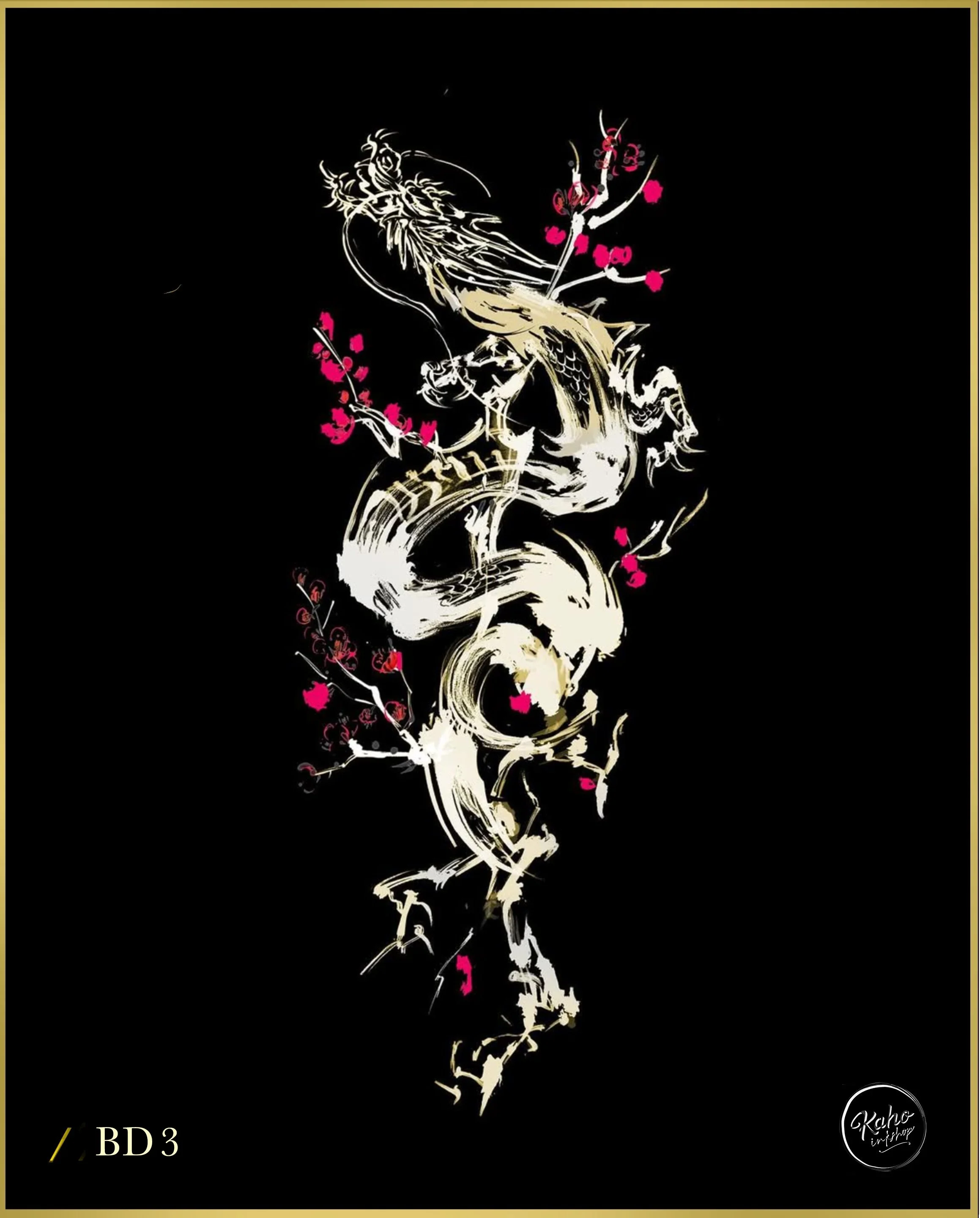 Brush stroke  style dragon tattoo with plum blossom full sleeves crafted and designed by bored ink club los angeles